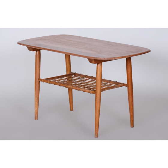 Image 1 of Vintage salontafel in kersenboom en rotan, jaren 1950