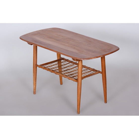 Image 1 of Vintage salontafel in kersenboom en rotan, jaren 1950