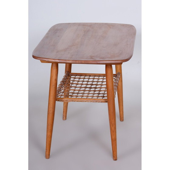 Image 1 of Vintage salontafel in kersenboom en rotan, jaren 1950