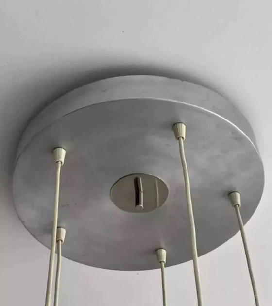 Image 1 of Vintage Chroom en Geborsteld Metalen Hanglamp Frankrijk 1970