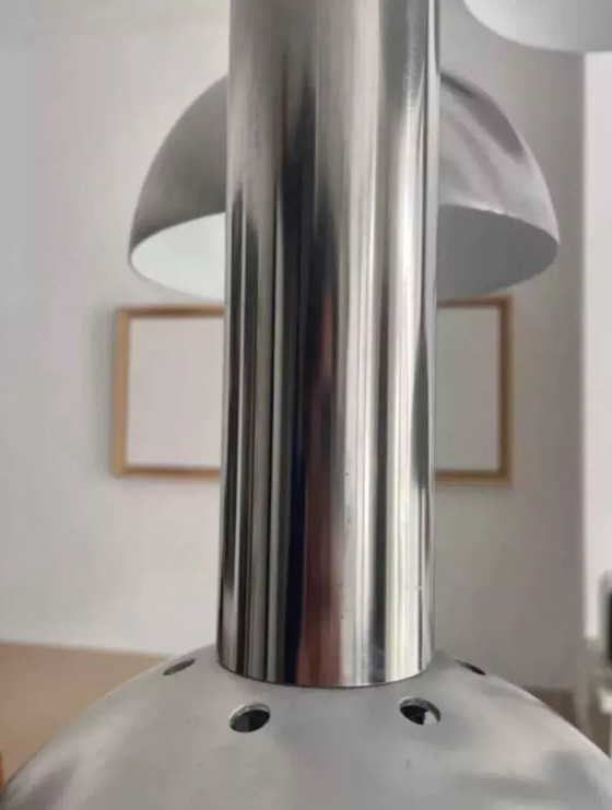 Image 1 of Vintage Chroom en Geborsteld Metalen Hanglamp Frankrijk 1970