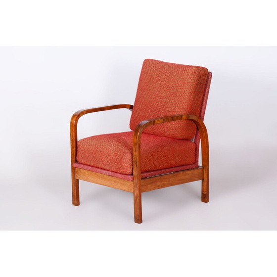 Image 1 of Vintage Art Deco fauteuil in walnootfineer, Tsjecho-Slowakije 1930