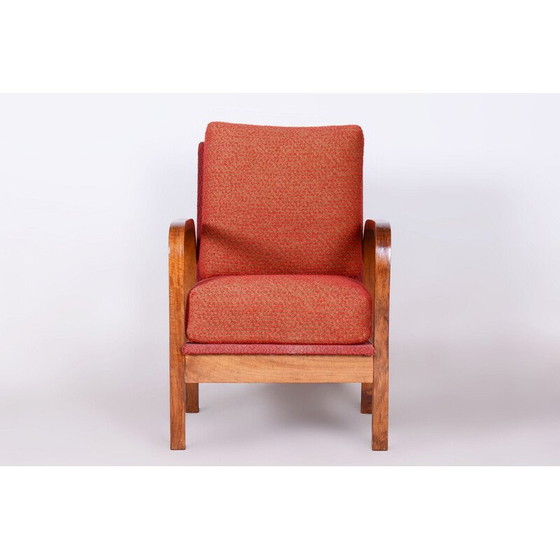 Image 1 of Vintage Art Deco fauteuil in walnootfineer, Tsjecho-Slowakije 1930