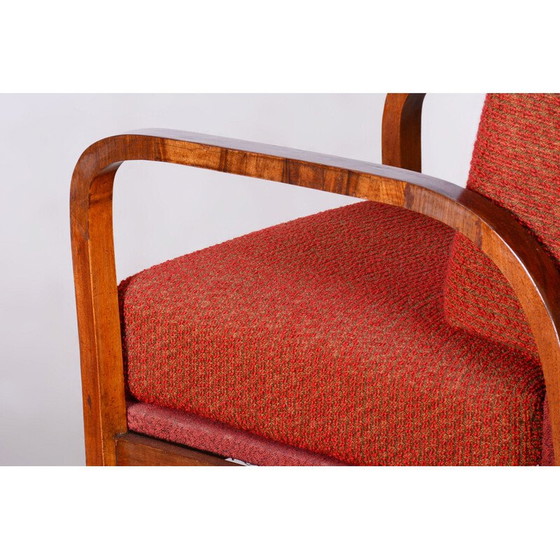 Image 1 of Vintage Art Deco fauteuil in walnootfineer, Tsjecho-Slowakije 1930