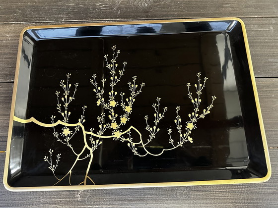 Image 1 of Groot Japans Houten Dienblad Zwart En Goud Gelakt 49 / 34 Cm