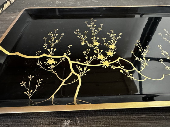Image 1 of Groot Japans Houten Dienblad Zwart En Goud Gelakt 49 / 34 Cm