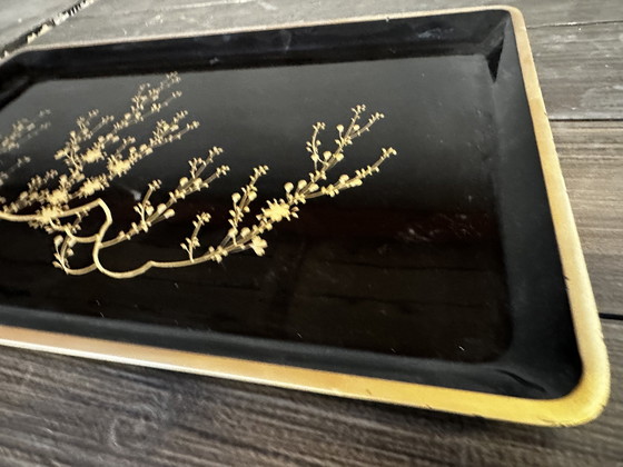 Image 1 of Groot Japans Houten Dienblad Zwart En Goud Gelakt 49 / 34 Cm