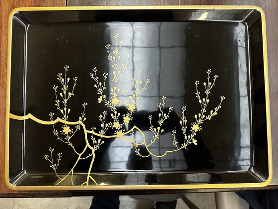 Image 1 of Groot Japans Houten Dienblad Zwart En Goud Gelakt 49 / 34 Cm