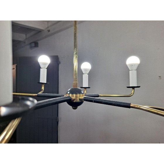 Image 1 of Vintage Stilnovo messing kroonluchter met 8 armen, Italië 1950