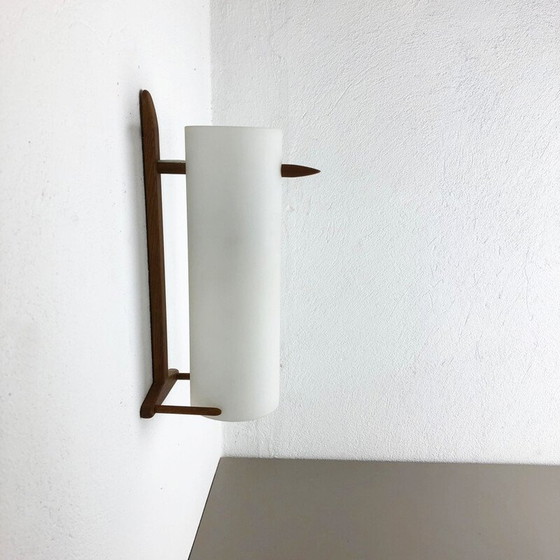 Image 1 of Scandinavische vintage wandlamp van teakhout en glas door Uno en Östen Kristiquil voor Luxus, Zweden 1960
