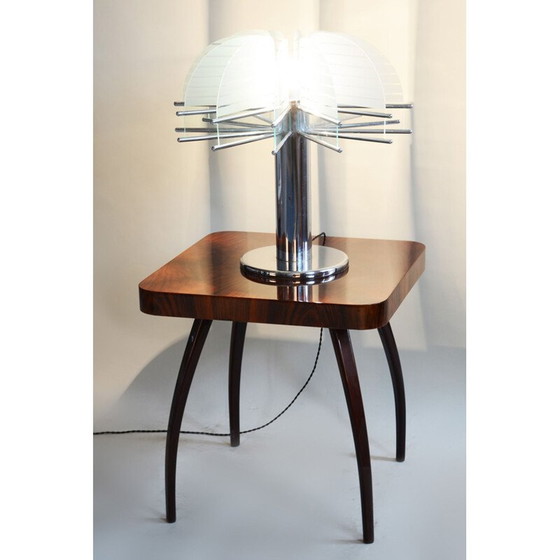 Image 1 of Vintage lamp van gezandstraald glas en verchroomd staal van Kamenický Šenov, 1950