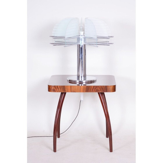 Image 1 of Vintage lamp van gezandstraald glas en verchroomd staal van Kamenický Šenov, 1950