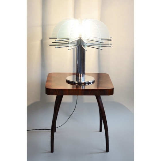 Image 1 of Vintage lamp van gezandstraald glas en verchroomd staal van Kamenický Šenov, 1950