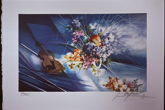 Image 1 of Raymond Poulet: “Bouquet Et Violon”. Gesigneerde En Genummerde Lithografie. 