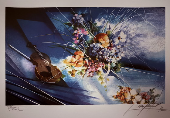 Image 1 of Raymond Poulet: “Bouquet Et Violon”. Gesigneerde En Genummerde Lithografie. 