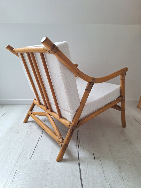 Image 1 of Bamboe fauteuil met bouclette stof