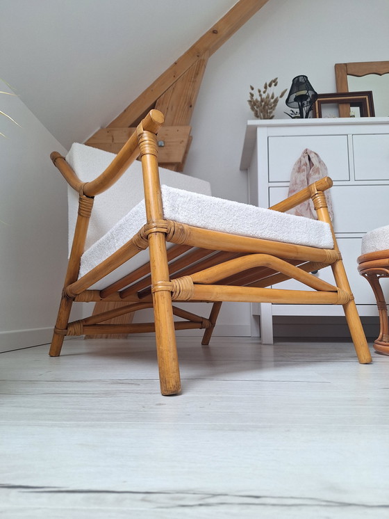 Image 1 of Bamboe fauteuil met bouclette stof