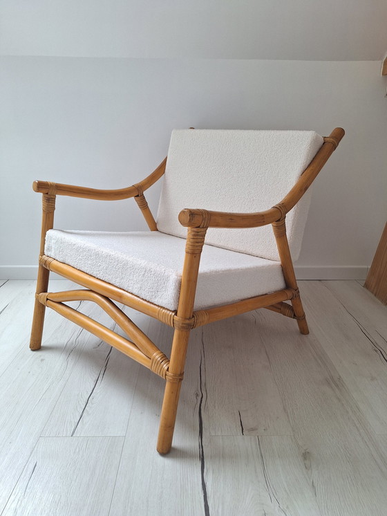 Image 1 of Bamboe fauteuil met bouclette stof