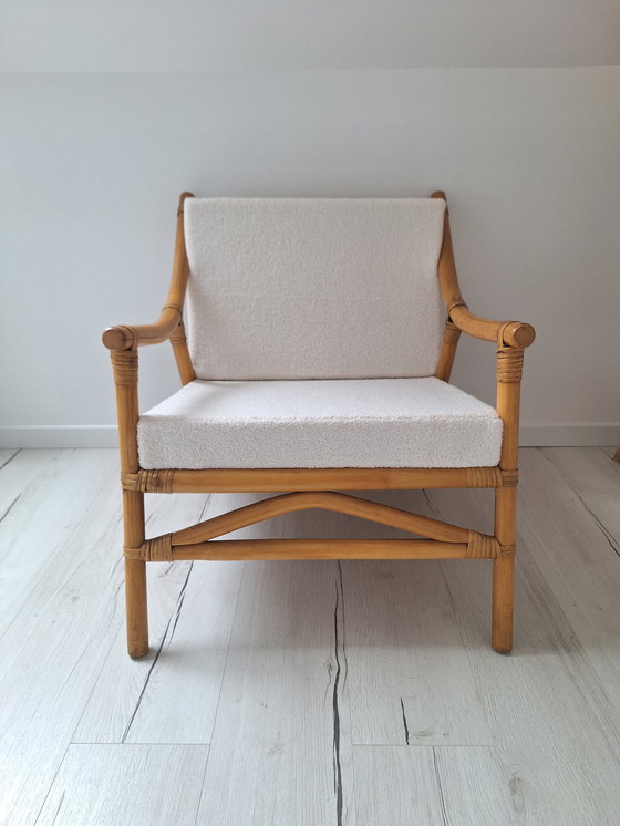 Image 1 of Bamboe fauteuil met bouclette stof