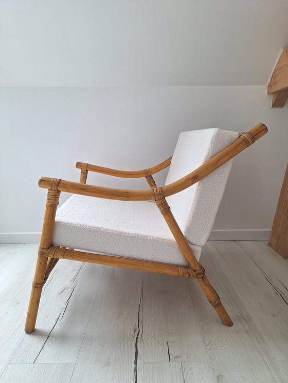 Image 1 of Bamboe fauteuil met bouclette stof