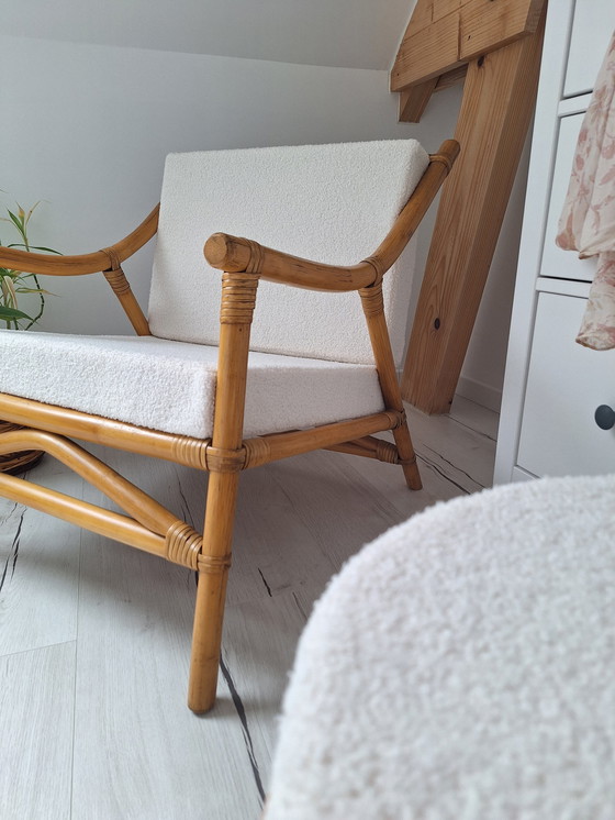 Image 1 of Bamboe fauteuil met bouclette stof