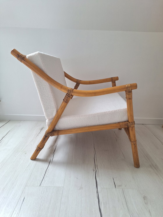 Image 1 of Bamboe fauteuil met bouclette stof