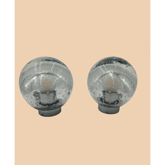 Image 1 of Paar vintage Murano glas en chroom metalen bollampen, 1960