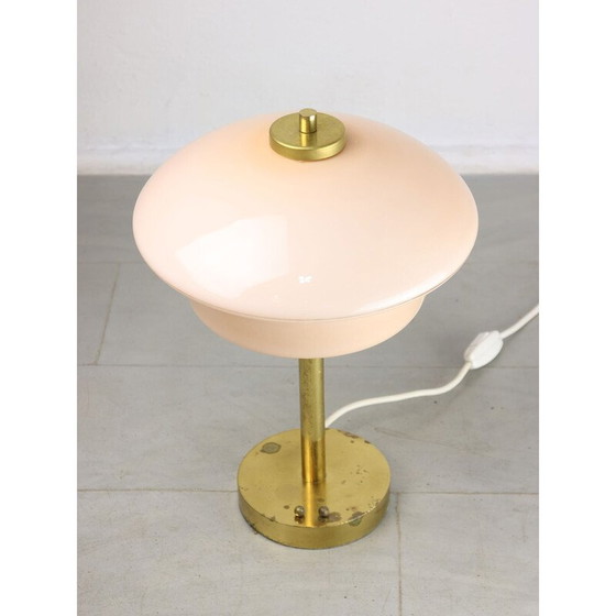 Image 1 of Mid Century messing en glazen tafellamp