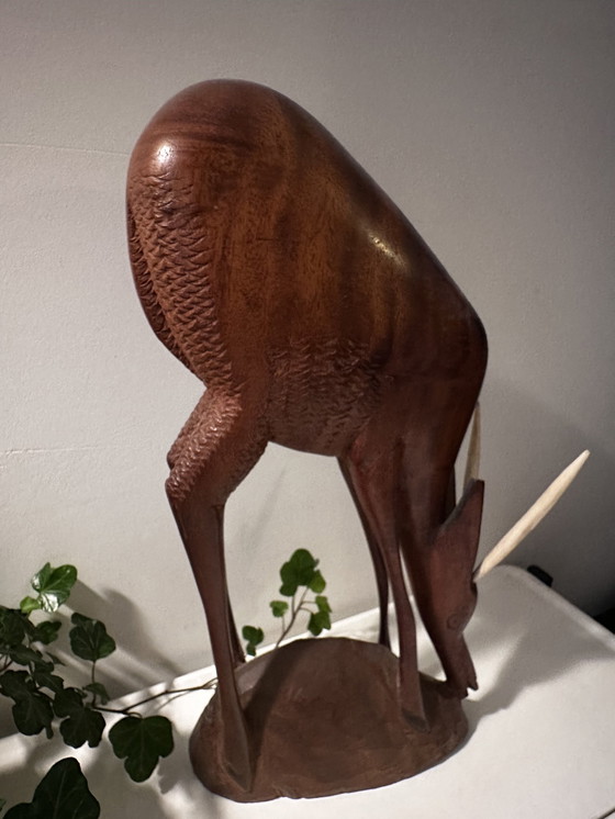Image 1 of Vintage Houtsnijwerk Decoratie Hert