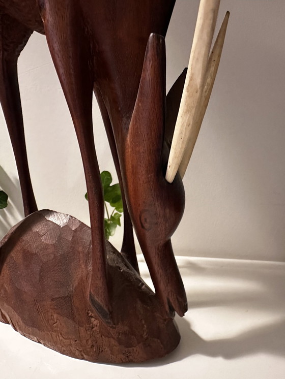 Image 1 of Vintage Houtsnijwerk Decoratie Hert