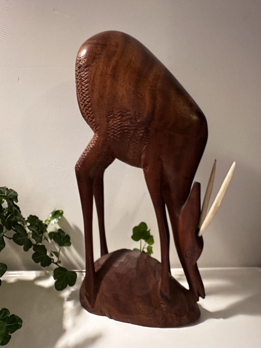 Vintage Houtsnijwerk Decoratie Hert