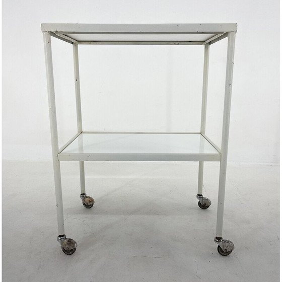 Image 1 of Vintage ziekenhuis trolley met opaxiet glas, 1950