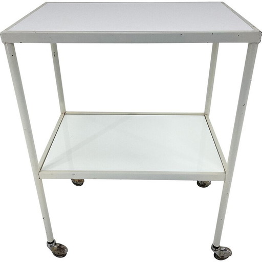 Vintage ziekenhuis trolley met opaxiet glas, 1950