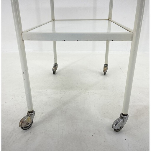 Vintage ziekenhuis trolley met opaxiet glas, 1950