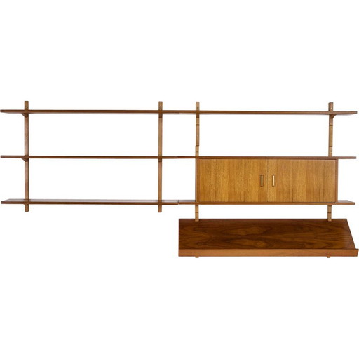 Vintage wandplank van walnoot en messing, 1960