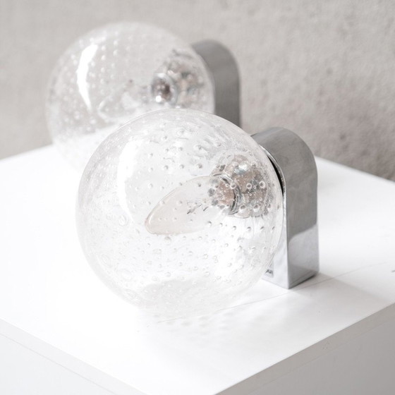 Image 1 of Paar vintage glazen wandlampen, Italië 1980