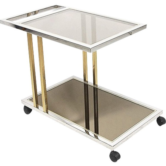 Image 1 of Vintage gouden en chromen bar cart van Belgo Chrom, België 1970