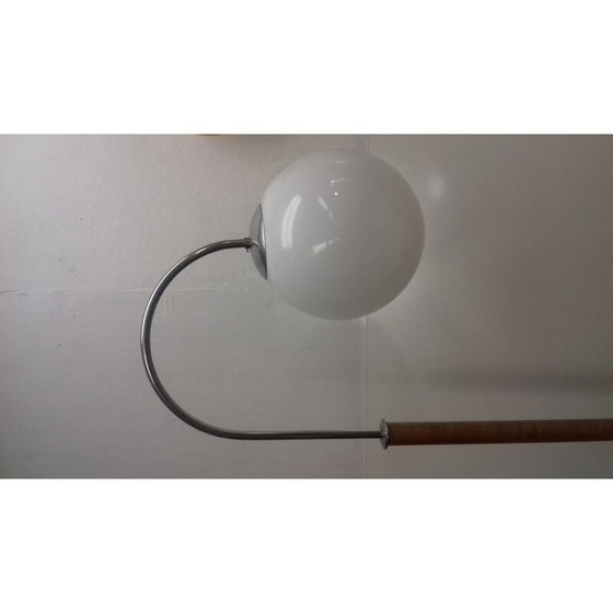 Image 1 of Vintage Art Deco vloerlamp in glas, chroom en hout van Jindřich Halabala, Tsjecho-Slowakije 1930