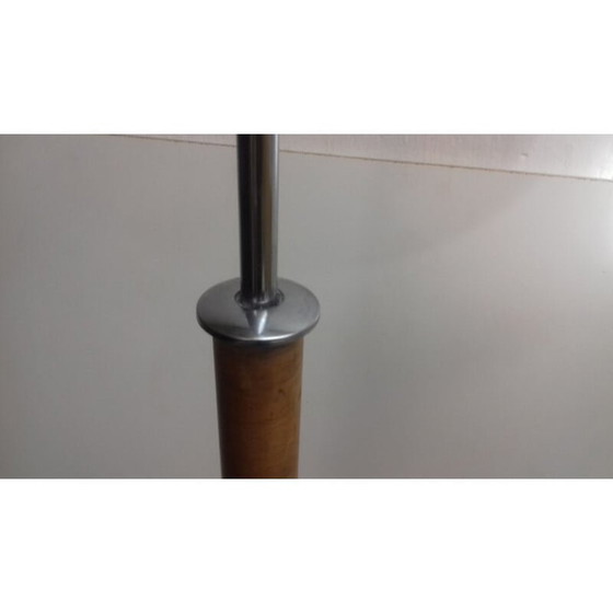 Image 1 of Vintage Art Deco vloerlamp in glas, chroom en hout van Jindřich Halabala, Tsjecho-Slowakije 1930