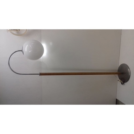 Image 1 of Vintage Art Deco vloerlamp in glas, chroom en hout van Jindřich Halabala, Tsjecho-Slowakije 1930