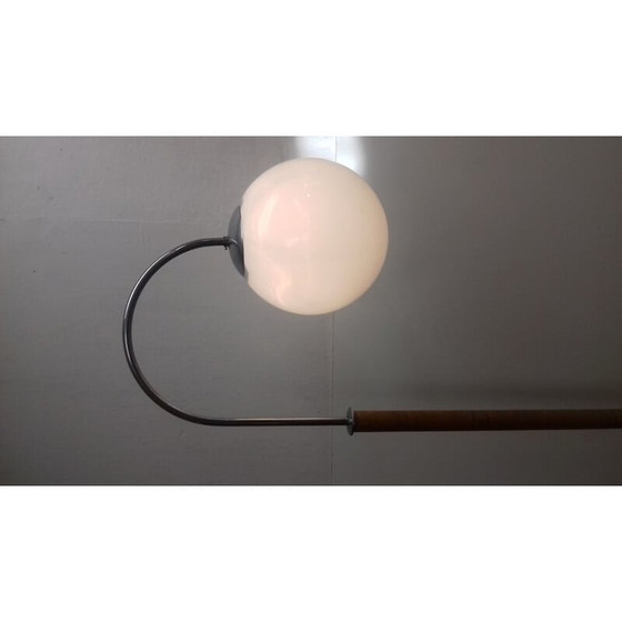 Image 1 of Vintage Art Deco vloerlamp in glas, chroom en hout van Jindřich Halabala, Tsjecho-Slowakije 1930