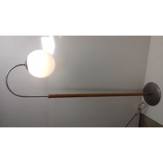 Image 1 of Vintage Art Deco vloerlamp in glas, chroom en hout van Jindřich Halabala, Tsjecho-Slowakije 1930