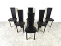 6x Vintage zwart leren eetkamerstoelen