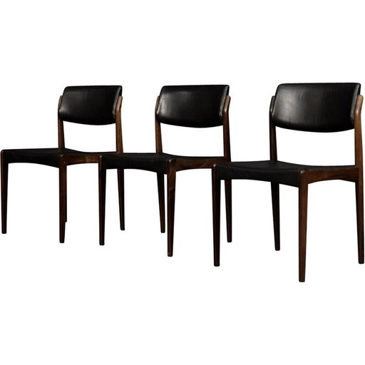 Set van 3 vintage rozenhout en leren stoelen door H.W. Klein voor Bramin, Denemarken 1960