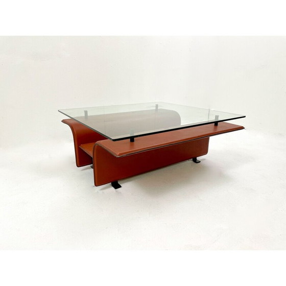 Image 1 of Vintage salontafel in leer en glas, Italië 1980