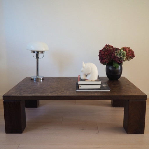 1970S Deens design tafel met houtmozaïek van Middelboe en Lindum voor Tranekær