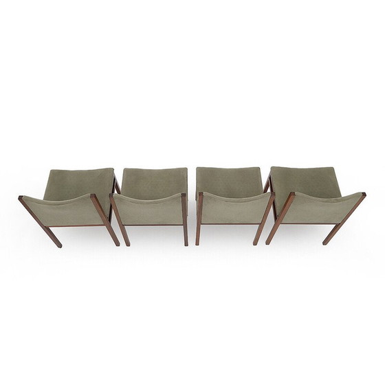 Image 1 of Set van 4 vintage stoelen in hout en groen alcantara van Tito Agnoli voor La Linea, 1960