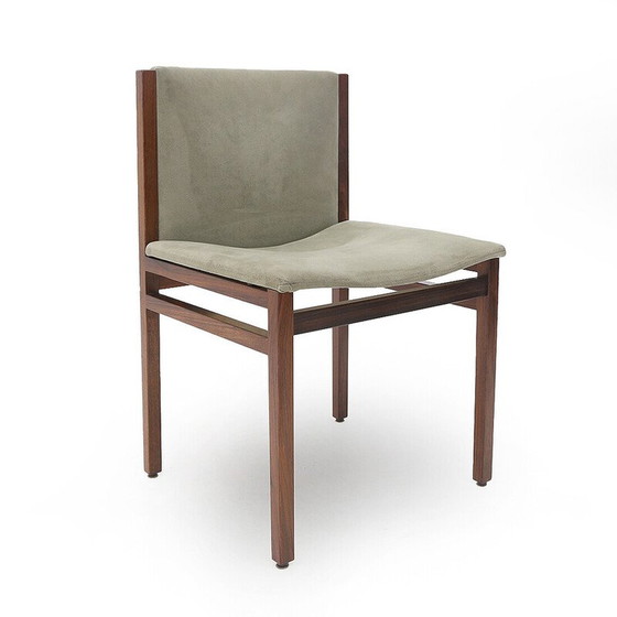 Image 1 of Set van 4 vintage stoelen in hout en groen alcantara van Tito Agnoli voor La Linea, 1960