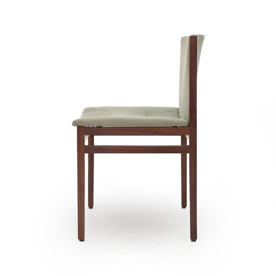 Image 1 of Set van 4 vintage stoelen in hout en groen alcantara van Tito Agnoli voor La Linea, 1960