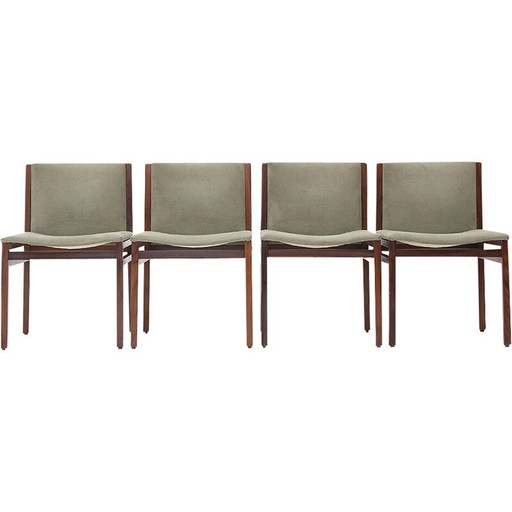 Set van 4 vintage stoelen in hout en groen alcantara van Tito Agnoli voor La Linea, 1960